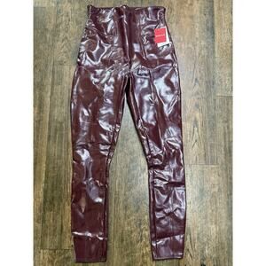NWT Spanx Faux Patent Leather Liquid Gloss Ruby Red Leggings Size Small